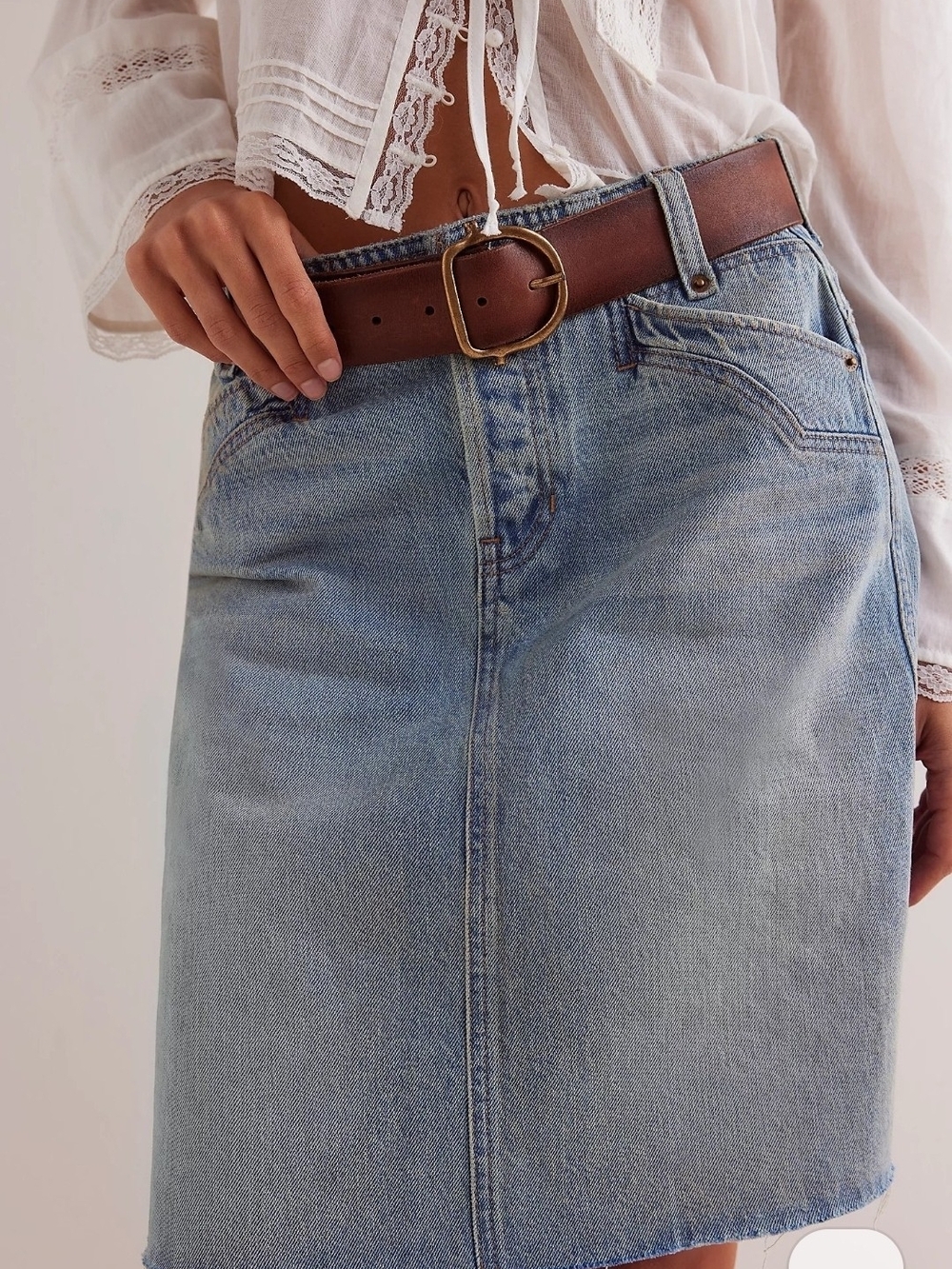 NWT Free People We The Free Suzy Denim Skirt Frayed Raw Hem Blue Sun Stoned 27 - Picture 2 of 16